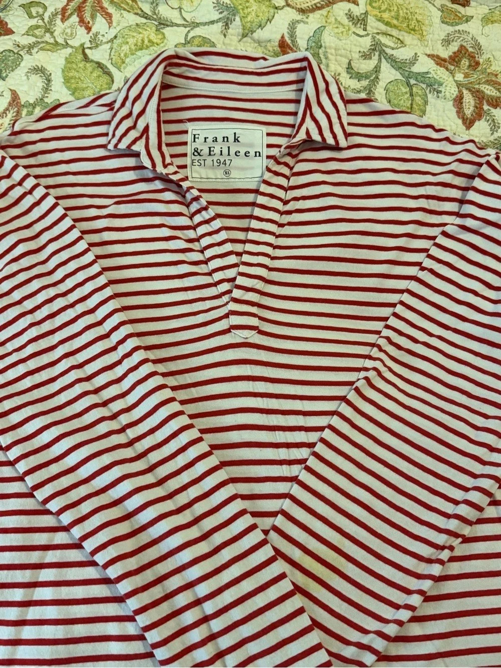 Frank & Eileen Striped Patrick Long Sleeve Tee in Red & White XL